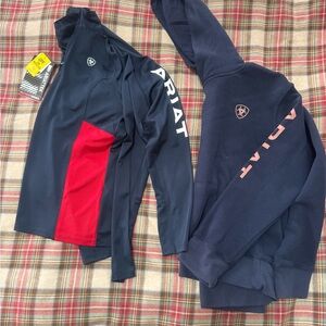 Ariat Red and Navy 1/4 Zip Pullover and Navy and Rose Gold Hoodie Bundle
